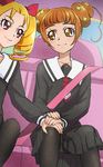  blonde_hair brown_eyes brown_hair dokidoki!_precure double_bun hand_on_another's_knee haruyama_kazunori itsutsuboshi_reina multiple_girls panties panties_under_pantyhose pantyhose precure red_eyes school_uniform short_hair sitting skirt smile twintails underwear yotsuba_alice 