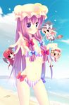  alice_margatroid anger_vein beach bikini black_eyes blonde_hair blue_eyes bow chibi demon_wings hat hat_bow head_wings hisame_(nekousatan) kirisame_marisa koakuma long_hair multiple_girls navel outstretched_hand patchouli_knowledge purple_hair red_eyes swimsuit touhou very_long_hair wings witch_hat 