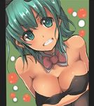  animal_ears blush bow bowtie breast_hold breasts bulma bunny_ears bunnysuit cleavage detached_collar dragon_ball dragon_ball_(classic) dyson_(edaokunnsaikouya) green_eyes green_hair grin large_breasts looking_at_viewer short_hair sketch smile solo 