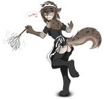  blue_eyes brown_hair dusting female fur grey_fur hair hindpaw kathrin_(twokinds) maid maid_uniform open_mouth paws spots tom_fischbach twokinds unknown_artist 