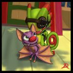  anthro ball_gag bat bdsm blindfold bondage bound chameleon dominatrix duo gag laylee leather lizard mammal playtonic_games radasus reptile scalie size_difference small_dom_big_sub teasing yooka yooka-laylee 