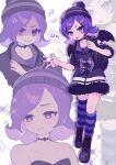  1girl :3 black_jacket choker closed_mouth collarbone jacket looking_at_viewer medium_hair murder_drones open_mouth parted_lips purple_eyes purple_hair purple_thighhighs skn_1027 solo thighhighs uzi_(murder_drones) 
