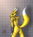  anthro anus black_nose breasts butt canine claws digimon eyelashes female fox fur gloves looking_at_viewer looking_back mammal nipples presenting presenting_anus presenting_hindquarters presenting_pussy pussy renamon snowfyre solo spread_legs spreading standing white_fur yellow_fur yin_yang 