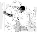 2024 anthro bear bepo_(one_piece) blush bottomwear cellphone clothing ear_piercing ear_ring electronics group hi_res human humanoid_hands male mammal minkmen_(one_piece) nekokat42 one_piece overweight pants phone piercing polar_bear ring_piercing shirt smartphone tattoo topwear trafalgar_law ursine