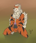  abs anthro anthrofied arcanine ball_fondling balls biceps big_penis black_fur body_hair canine chest_hair delicatessen dowski erection eyes_closed fur hairy_chest holding_balls holding_penis kneeling knot knot_grab kyros kyros_(dowski) male mammal masturbation muscles nintendo nude pecs penis plain_background pok&#233;mon pok&eacute;mon solo video_games 