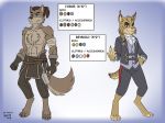  4_toes 5_fingers anthro biped canine claws clothed clothing digitigrade duo english_text fan_character feline forge_(hunterx90) heresy_(artist) holding_object humanoid_hands keidran lynx mammal model_sheet reynold_(hunterx90) signature simple_background standing text toe_claws toes twokinds wolf 