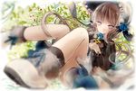  bad_id bad_pixiv_id blonde_hair blue_flower blue_rose blurry bonnet cross depth_of_field dress flower hands_clasped hat himehi lolita_fashion long_hair no_pupils original own_hands_together ribbon rose silver_eyes solo 
