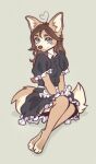 2024 anthro brown_hair canid canine canis clothed clothing digital_drawing_(artwork) digital_media_(artwork) dingo female fully_clothed fur hair hi_res looking_at_viewer maid_uniform mammal simple_background sitting solo tan_body tan_fur uniform yshanii