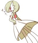  annoyed bob_cut dress dutch_angle gardevoir green_hair hand_on_own_hip inumura_(inu_noya) looking_at_viewer lowres open_mouth pink_eyes pokemon pokemon_(creature) short_dress simple_background white_background white_dress 