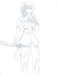  1girl akumart devil_may_cry kira_(akumart) military_uniform monochrome original simple_background sword yamato 