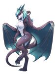 anthro breasts claws dragon feet female hair hi_res horn membrane_(anatomy) mythological_creature mythological_scalie mythology nude scalie simple_background solo tail takesu tempest_wynde toe_claws trainertaiko wing_claws wings