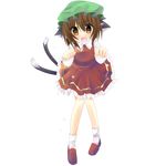 animal_ears brown_eyes brown_hair cat_ears cat_tail chen fang highres hisame_(nekousatan) multiple_tails nekomata paw_pose solo tail touhou transparent_background two_tails 