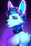 2:3 anthro arm_tuft athletic athletic_male blue_body blue_eyes blue_fur blue_hair bust_portrait cheek_tuft choker facial_tuft fur hair jewelry leanfide male necklace portrait restricted_palette shoulder_tuft solo tuft