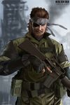  assault_rifle beard belt belt_pouch big_boss brown_hair eyepatch facial_hair fingerless_gloves gloves gun headband highres holster knife m16 m16a1 male_focus manly metal_gear_(series) metal_gear_solid metal_gear_solid_peace_walker military multiple_belts nine-bullet-revolver pouch rifle solo trigger_discipline weapon 