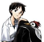  animal bird black_hair brown_eyes ikari_shinji neon_genesis_evangelion neon_genesis_evangelion_(manga) penguin penpen 