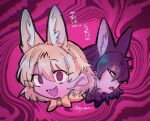  2girls animal_ear_fluff animal_ears bad_id bad_twitter_id blonde_hair character_request distortion extra_ears fang glaring inactive_account jmeysan kemono_friends looking_at_viewer multiple_girls open_mouth pink_background portrait profile red_eyes serval_(kemono_friends) short_hair skin_fang smile translation_request 