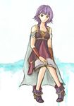  bare_shoulders book boots cape dress fire_emblem fire_emblem:_seima_no_kouseki hazuki_(nyorosuke) knees_together_feet_apart lute_(fire_emblem) open_book purple_eyes purple_hair sitting solo twintails 