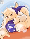 absurd_res anthro areola big_breasts blush bodily_fluids boss_monster_(undertale) bovid breasts caprine clothed clothing eringi female fur goat hi_res horn lactating looking_at_viewer mammal mature_anthro mature_female nipples smile solo toriel undertale undertale_(series) white_body white_fur