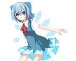  blue_eyes blue_hair bow cirno dress hair_bow ice short_hair simple_background solo somnium touhou white_background wings 