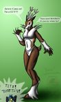 anthro breasts buck_(snowfyre) canine cervine chest_tuft deer english_text female fur green_background jackal looking_at_viewer lucario male mammal nintendo plain_background pok&#233;mon pok&eacute;mon red_eyes sawsbuck snowfyre spikes standing text tuft underwear video_games 