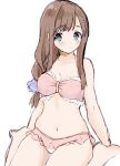  1girl blush breasts brown_hair cleavage closed_mouth full_body green_eyes hair_ornament hairclip long_hair looking_at_viewer navel pirorr simple_background solo sophia_esteed star_ocean star_ocean_till_the_end_of_time swimsuit white_background 