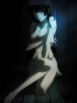  absurdres barefoot blush breast_hold breasts collarbone covering highres hime_cut kanoe_yuuko large_breasts long_hair nude open_mouth screencap solo stitched tasogare_otome_x_amnesia third-party_edit wooden_floor 