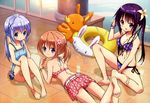 absurdres ass barefoot bikini bikini_skirt blue_eyes blue_hair blush bracelet breasts brown_hair casual_one-piece_swimsuit cleavage feet flower front-tie_top gochuumon_wa_usagi_desu_ka? hair_flower hair_ornament highres hoto_cocoa inflatable_toy innertube jewelry kafuu_chino leg_hug legs long_hair looking_at_viewer looking_back lying medium_breasts multiple_girls non-web_source nyantype official_art okuda_yousuke on_floor on_stomach one-piece_swimsuit open_mouth plaid plaid_bikini polka_dot polka_dot_bikini polka_dot_swimsuit pool poolside purple_eyes purple_hair scan short_hair side-tie_bikini side_ponytail sitting smile soles swimsuit tedeza_rize toes twintails water wet 