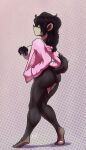 anthro bottomless bottomless_female breasts bubble_butt butt censored clothed clothing domestic_ferret exposed_breasts female hi_res hoodie hoodie_only looking_back mammal mordwyl mustelid musteline open_clothing open_hoodie open_topwear rear_view side_boob solo tess_(mordwyl) thick_thighs topwear topwear_only true_musteline weasel