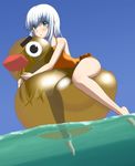  aoki_hagane_no_arpeggio arano bad_id bad_pixiv_id bird blush duck green_eyes highres iona long_hair personification rubber_duck silver_hair solo swimsuit very_long_hair water 