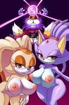 aged_up anthro areola biped blaze_the_cat blush breasts cream_the_rabbit domestic_cat eyelashes felid feline felis female genitals hi_res ichduhernz lagomorph leporid male mammal miles_prower nipples nude pupils purple_body pussy rabbit sega smile sonic_the_hedgehog_(series) thick_thighs