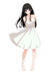  absurdres arms_behind_back awesome_crane black_hair breasts chitanda_eru dress highres hyouka large_breasts leaning_to_the_side long_hair purple_eyes smile white_dress wind 