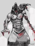 2024 2_heads 3_fingers abs amputee animal_humanoid apron apron_only avian avian_humanoid beak bemp0 bird bird_humanoid black_beak black_body black_feathers blood blood_on_apron blood_on_arm blood_on_chest blood_on_clothing blood_on_hand blood_on_weapon bodily_fluids cawing clothing colored colored_sketch corvid corvid_humanoid corvus_(genus) corvus_humanoid crow crow_humanoid disability double_crow_mauler fear_and_hunger feathers fingers hi_res humanoid male multi_head muscular muscular_humanoid muscular_male navel no_pupils open_mouth oscine passerine red_sclera shaded shirtless shirtless_humanoid shirtless_male signature simple_background sketch solo spikes standing tongue tongue_out weapon weapon_arm white_apron white_background white_clothing