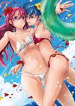  bikini blue_eyes blue_hair flower hair_flower hair_ornament hibiscus highres innertube long_hair mashiro_akira multiple_girls ocean original petals pink_hair swimsuit untied wardrobe_malfunction water 