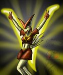  5_fingers anthro breasts clothing eyes_closed female hair nintendo open_mouth orange_hair pok&#233;mon pok&eacute;mon snowfyre solo standing tongue vicie_(snowfyre) victini video_games 