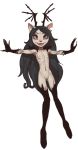 2018 5_fingers anthro black_hair cat claire_(the_summoning) clothing fangs feline female flat_chested floves fur grin hair hi_res legwear long_hair looking_at_viewer mammal mossa navel nipples nude open_mouth pentagram pussy simple_background skinny smile solo spread_arms standing the_summoning thigh_highs white_background white_fur 