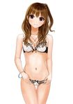  bangs bare_arms bare_shoulders blush bra bracelet breasts brown_hair cleavage collarbone cowboy_shot head_tilt jewelry kentaurosu long_hair looking_at_viewer medium_breasts navel necklace one_side_up original panties parted_lips pendant simple_background solo standing stomach thigh_gap underwear underwear_only white_background 