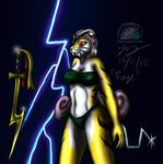  4_fingers anthro breasts clothing female fur hair legendary_pok&#233;mon legendary_pok&eacute;mon long_hair looking_at_viewer nintendo open_mouth pink_hair pok&#233;mon pok&eacute;mon raikou raye_(snowfyre) red_eyes snowfyre solo standing sword video_games weapon white_fur yellow_fur 