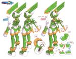  1boy armor boots commentary_request concept_art copyright_name crop_top full_body green_armor green_footwear green_helmet head_wings male_focus mechanical_wings mega_man_(series) mega_man_x_(series) mega_man_x_dive mega_man_zero_(series) mega_man_zero_1 mega_man_zero_3 multiple_views nakayama_tooru official_art reference_sheet sage_harpuia_(mega_man) second-party_source simple_background thigh_boots translation_request white_background wings 