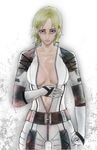  akikan_tarou bad_id bad_pixiv_id blonde_hair bodysuit breasts catsuit clenched_hand highres looking_at_viewer metal_gear_(series) metal_gear_solid metal_gear_solid_3 no_bra scar short_hair solo the_boss unzipped 