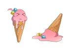  &gt;_&lt; bocchi_the_rock! food food_focus foodification gotoh_hitori hei_yan-m82a1 highres ice_cream ice_cream_cone melting no_humans simple_background white_background 