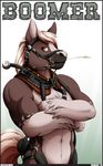  abs anthro biceps black_fur boomer_(character) bridle brown_fur crossed_arms equine fur hair hi_res horse long_hair looking_at_viewer looking_back male mammal markings mouth_hold muscles navel nude orange_eyes pecs pose shiuk short_hair socks_(marking) solo standing white_fur white_hair 