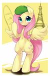  cutie_mark equine female fluttershy_(mlp) friendship_is_magic fur hair hat hooves horse long_hair looking_at_viewer mammal marenlicious my_little_pony navel pegasus pink_hair pony smile solo standing wings yellow_fur 