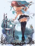  armband ass atarashi_ako bandeau brown_hair bug butterfly chair cup flower garter_straps grass high_heels highres insect leaning_forward long_hair maid_headdress nyami red_eyes saki saki_achiga-hen skirt solo table teacup teapot thighhighs tray two_side_up wrist_cuffs 