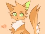 ambiguous_gender countershade_fur countershade_tail countershading description_check description_request domestic_cat eyebrows felid feline felis feral firestar_(warriors) fluffy fur green_eyes green_inner_ear heart_symbol hi_res japanese_description kemono male_(lore) mammal mirucha0804 orange_background orange_body orange_fur orange_theme simple_background solo tail translated_description tuft warriors_(book_series) white_body white_countershading