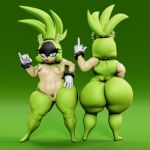  3d_(artwork) afrosoricid anthro areola big_butt breasts butt clothing digital_media_(artwork) female genitals gesture gloves green_body hand_gesture handwear hi_res idw_publishing looking_at_viewer mammal middle_finger nipple_piercing nipples nude piercing pubes pussy sega small_breasts solo sonic_the_hedgehog_(comics) sonic_the_hedgehog_(idw) sonic_the_hedgehog_(series) standing surge_the_tenrec tenrec thick_thighs vulkyasha wide_hips 