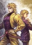  bad_id bad_pixiv_id blonde_hair blue_eyes braid dio_brando father_and_son giorno_giovanna headband jacket jojo_no_kimyou_na_bouken multiple_boys shinomaru yellow_eyes yellow_jacket 