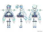  1girl asymmetrical_legwear blue_hair bow copyright_notice double_bun grey_hair hair_bow hair_bun hat hitsuji_oshipu long_hair low_twintails mob_cap multicolored_hair multiple_views nijisanji nijisanji_en official_art orange_eyes platform_footwear puffy_sleeves rabbit_hat_ornament reference_sheet sleeves_past_wrists streaked_hair striped_clothes striped_thighhighs thighhighs twintails twisty_amanozako very_long_hair virtual_youtuber white_background 