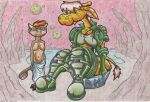  anthro big_breasts big_butt bill_bull_(virus-20) bottomwear bottomwear_down bovid bovine bra breasts bucket butt cattle cleavage clothed clothing container duo female giraffe giraffid luray_giraffe male mammal navel partially_clothed scrub_brush shorts shorts_down tail tail_tuft towel towel_only traditional_media_(artwork) tuft underwear virus-20 water 