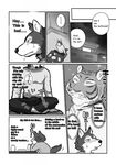  anthro bulge canine clothing comic dialog erection feline gay greyscale japanese_text male mammal maririn monochrome muscles pants penis shirt sparkles text tiger translated wolf 
