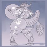  2024 anthro big_breasts big_butt big_muscles borisalien breasts butt clothed clothing digital_media_(artwork) digitigrade dragon expansion female fur furred_dragon furred_scalie hi_res horn huge_breasts huge_butt huge_muscles huge_thighs hyper hyper_breasts muscular muscular_anthro muscular_female mythological_creature mythological_scalie mythology rear_view scalie solo thick_thighs 